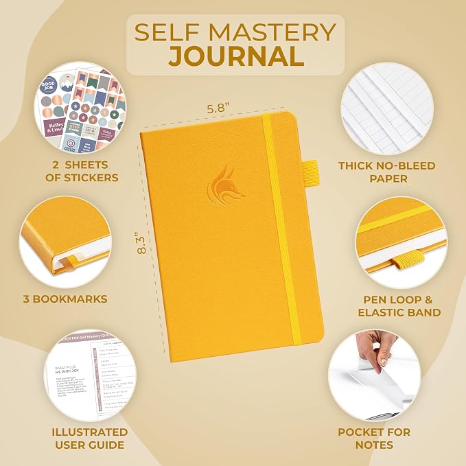 Clever Fox Self Mastery Journal – Guided Daily Reflection & Self Improvement Journal with Prompts – Journaling Notebook for Women & Men (Amber Yellow)