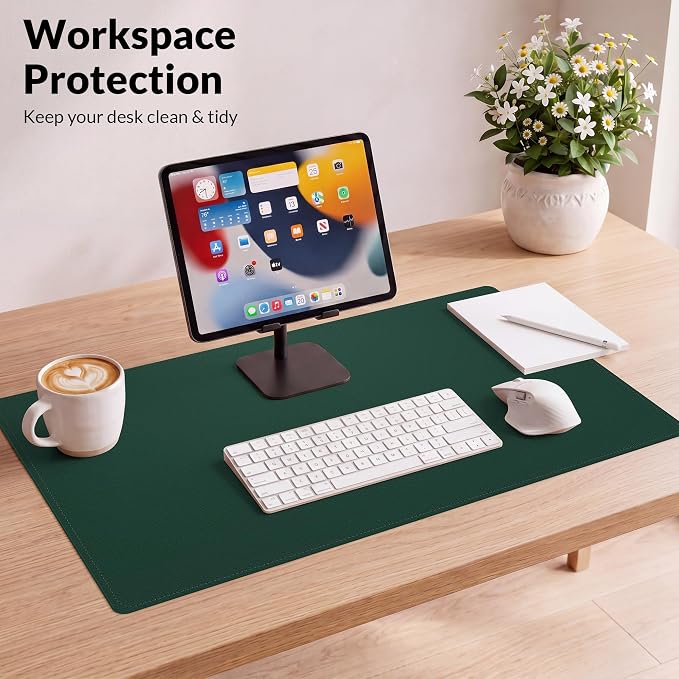 AFIING Cork Desk Mat, Dark Green, 31.5" x 17",Desk pad Protector | Dual-Sided Cork & PU Leather, Waterproof, Non-Slip, For Office & Gaming