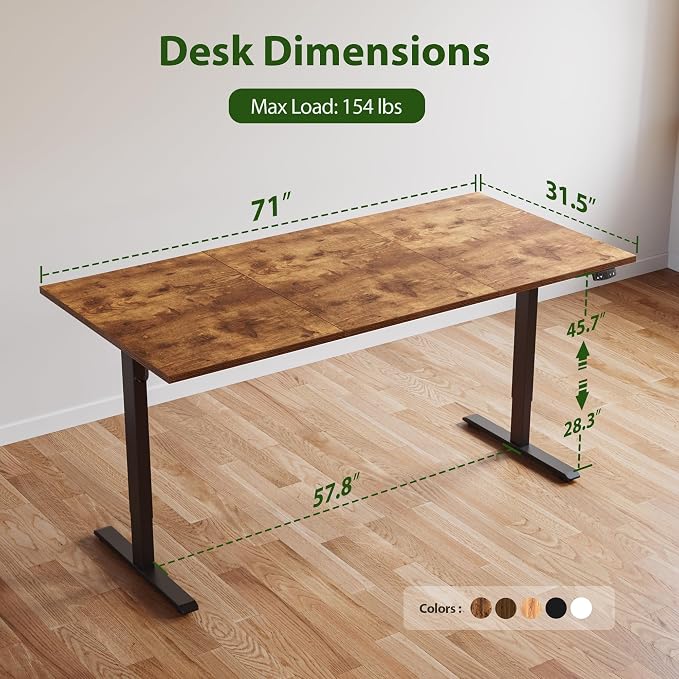 Agilestic Electric Standing Desk, 71 x 31.5 Inches Height Adjustable Desk, Sit Stand up for Work Office Home, Ergonomic Rising Computer Table with Memory Preset, Rustic Brown