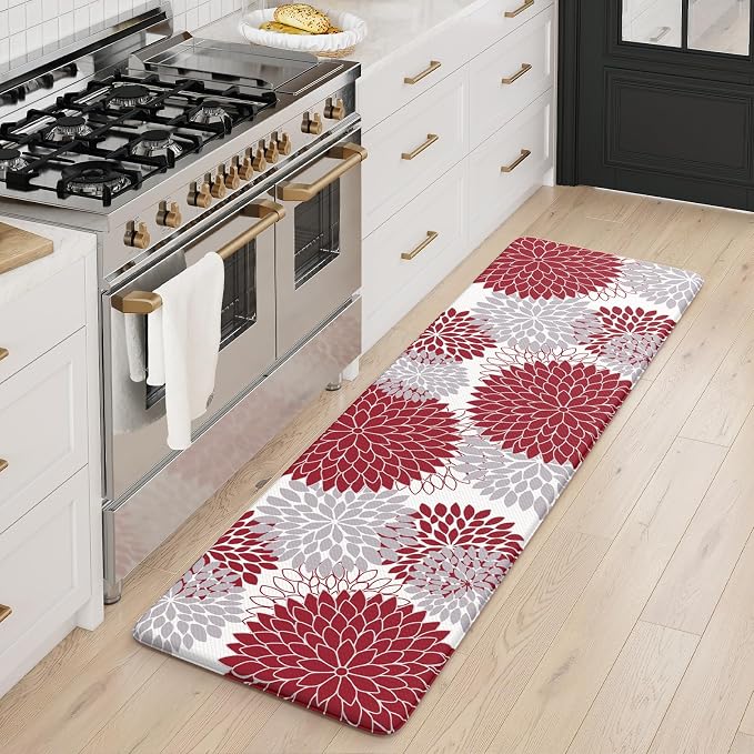 KIMODE Kitchen Mats for Floor Anti-Fatigue Cushioned Comfort Standing Mat | 17.3"x59", Farmhouse Rustic,White,Non-slip,Waterproof,Wipe Clean,Thick Kitchen Runner for Corner Sink Laundry Floor Home