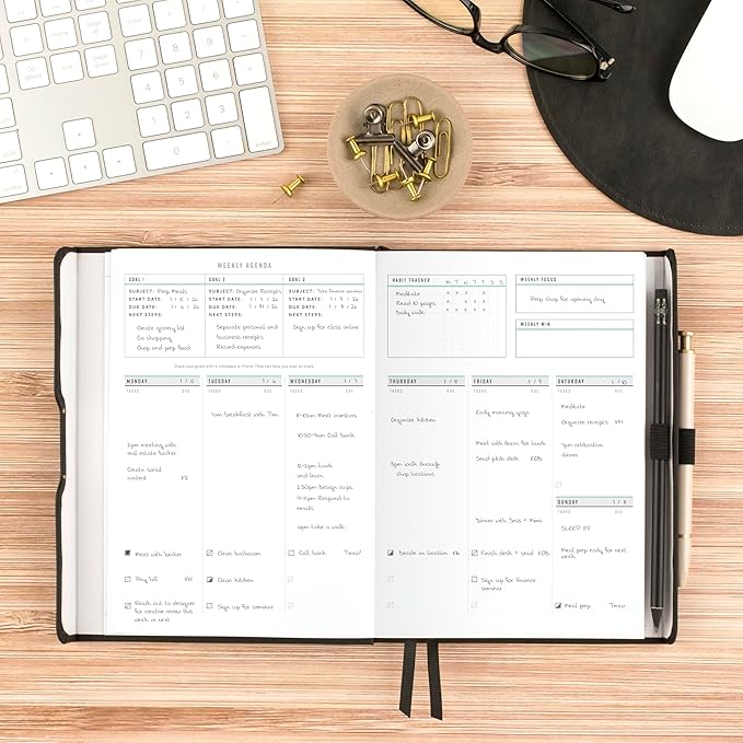AT-A-GLANCE Undated Planner, Weekly & Monthly Goal Setting Journal, Track Progress, Create Habits, 5-3/4" x 8-1/4", Foundation, Black (FD2-200-05)