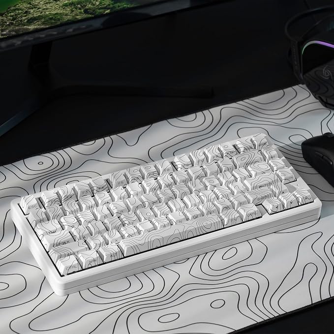 dagaladoo White Topographic keycaps pbt,Double Shot keycaps 75 Percent,Shine Through keycap Set,Side Print keybpard caps,Cherry Profile Key caps for Mechanical Keyboard 100%, 75%, 65%, 60% US Layout
