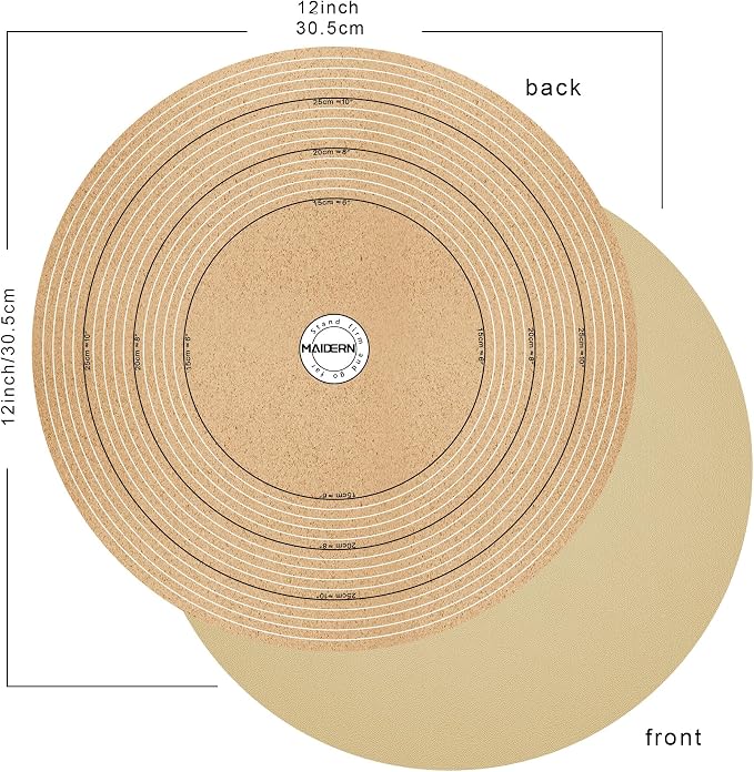 MAIDERN 12 Inch Round Cork & Leather Placemats, Cuttable Size (6-12 Inch), Trimmable Dining Table Mat, Heat Resistant/Non-Slip Table Cover for Kitchen, Office, or Restauran (Golden)
