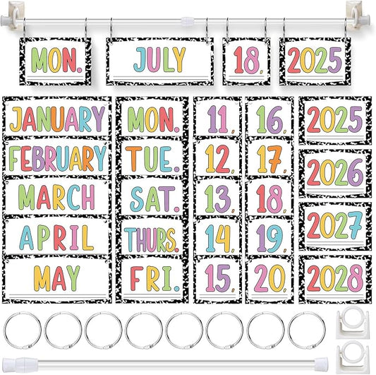 Composition Flip Calendar Bulletin Board Set Colorful Pastel Flip Calendar with Adjustable Holder 54 Date Cards for Classroom Home Decor Back to School Supplies