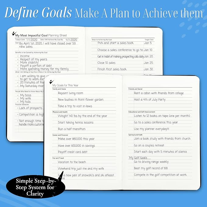 Goal Crazy Undated Planner – 90 Day Guided Journal & Productivity Organizer, A5 Daily & Weekly Planner with Goal Setting, Habit Tracker, To Do List, Academic & Work Calendar, Leather Hardcover - Black