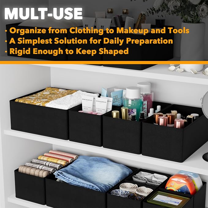SpaceAid Drawer Organizer Clothes, 24 Pack Dresser Organizer Bins for Nursery, Closet Organization and Storage Dividers for Clothing, Baby Clothes, Underwears, Socks (Black)