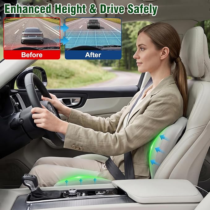 Car Seat Cushion with Lumbar Support Pillow, Memory Foam Office Chair Cushion for Back Pain Sciatica Pain Relief, Ergonomic L-Shaped Seat Cushion for Car Truck Driving Office Chair Home (Green Gray)