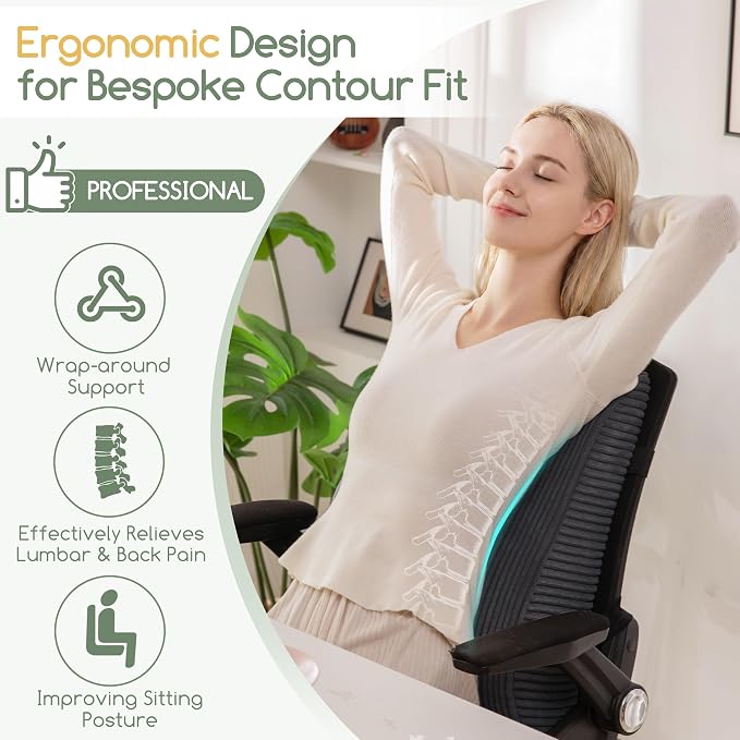 Ergonomic Lumbar Support Pillow for Lower Back Pain Relief, Corduroy Cover Back Support Cushion with Adjustable Straps, Large Size Lumbar Pillow for Office, Gaming & Home Essentials, Large, Dark Grey