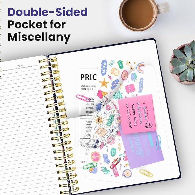 Large Spiral Lined Notebooks for Work with Removable Dividers & Tabs, 8.5"x11" Pretty Hardcover 5 Subject Notebook Journal for Women, College Ruled, Perfect for Study & Office Organization, 280 Pages, Petal Rhythm