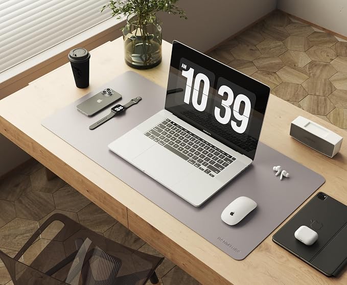 RENMTURE Double-Sided Two-Tone Faux Leather Desk mat Desktop Organization and Accessories Home and Office Large Mouse pad Game and Work (Gray/Gold, 36"x17")
