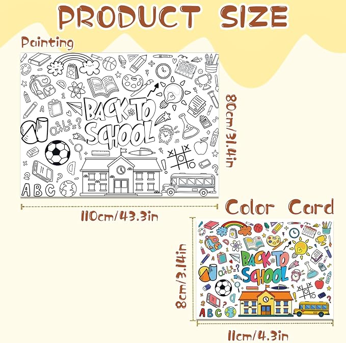 Back to School Coloring Posters for Kids, Large Coloring Poster Kids Coloring Tablecloth, Welcome Back Coloring Sheets Coloring Table Cloth for Classroom Activity Craft, Back to School Supplies