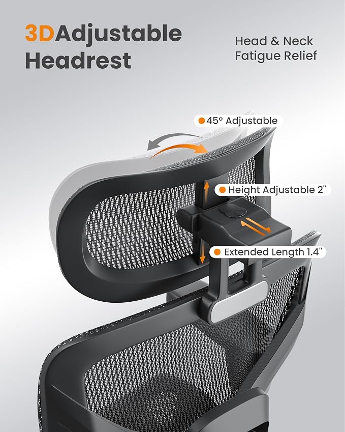 naspaluro Ergonomic Office Chair High Back for Home, Work and Gaming Black | Mesh Desk Chair with Adjustable Lumbar Support, 3D Headrest and Armrests, Footrest, Swivel Computer Chair 350lbs Capacity