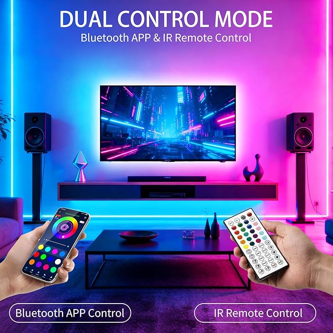 LED Strip Lights,RGB Music Sync Color Changing Led Lights with Smart App Control Remote & Remote Control for Room, Part Essential,Sense of Atmosphere Decoration(50FT-2 Rolls of 25ft)