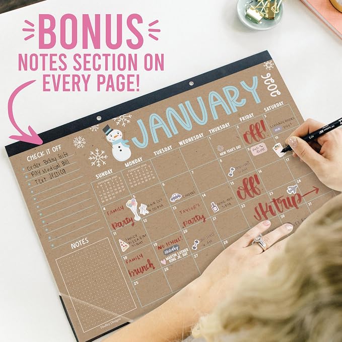 Hadley Designs Large Teacher Desk Calendar 2026-2027 - Desktop Calendar 2026, 18-Month Desk Calendars for Home, Office & Classroom, Cute Classroom Must Haves, Back to School Teacher Gifts