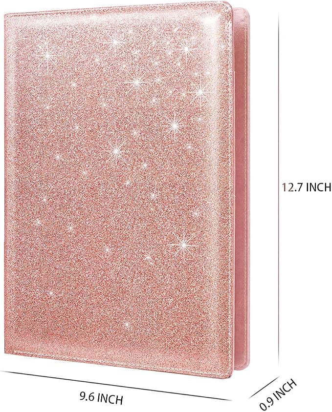 Padfolio/Resume Portfolio Folder Glitter Pink for Women,WAVEYU Cute Pink Padfolio Cover Folder, Conference/Legal Document Organizer with Letter/A4 Size Clipboard, Document Sleeve