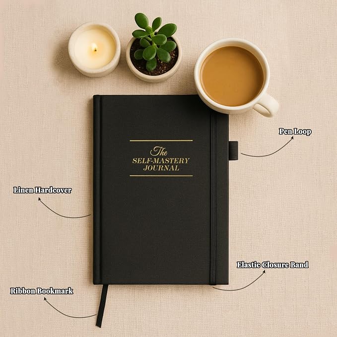 Self-Mastery Journal for Men 2026- Gratitude Journal for Daily Reflection, Mindfulness, and Self-Care - Guided Manifestation Journals - Inspirational Goal Journals with Pen Holder (Black)
