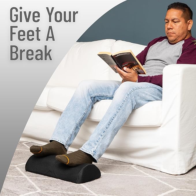 Mind Reader Foot Rest, Foot Stool, Under Desk at Work, Ergonomic, Adjustable, Office, Foam, 7.5" L x 16.75" W x 3.75" H, Black