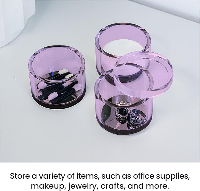 3-Tier Stackable Acrylic Holder, Purple with Silver Base | Stylish desk organizer and storage for office or home, Transparent round design, Functional and elegant desk accessories