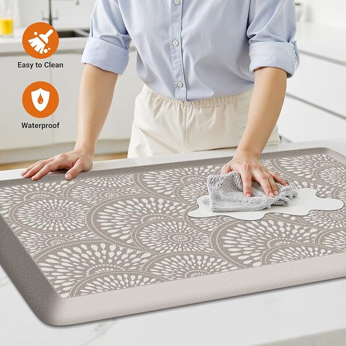 Mattitude Kitchen Mat, 17.3x60in Heavy Duty Ergonomic Comfort Foam Standing Desk Mat, Waterproof Non-Slip Standing Mats and Rugs for Kitchen, Office, Laundry, Khaki