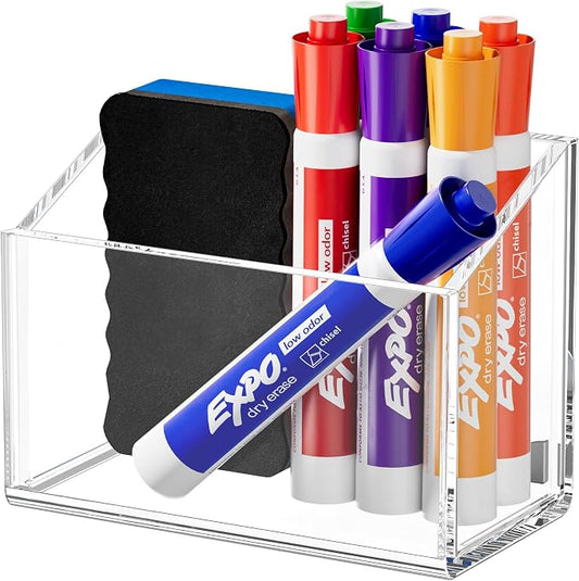 FUCDTEFC Magnetic Dry Erase Marker Holder for Whiteboard, Magnet Pen Holder for Desk Fridge Refrigerator, Non-slip Acrylic Strong Locker Organizer Storage Accessories,Clear Pencil Cup Marker Organizer | Fridge Refrigerator, Non-slip, Acrylic, Strong, L...