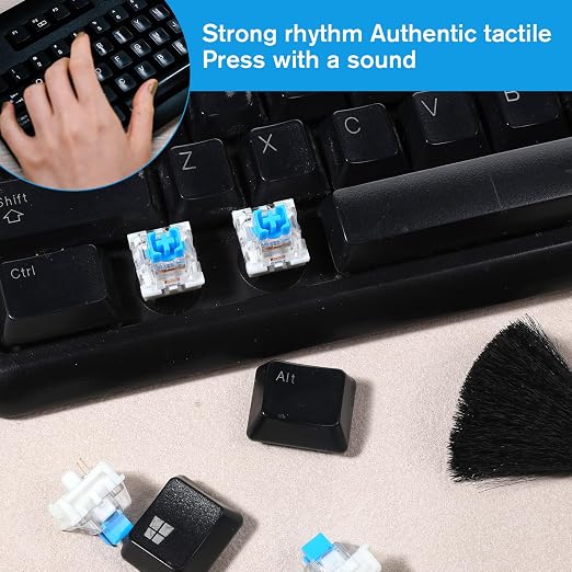 Qianyu 30 Pcs Blue Mechanical Keyboard Switches with Switch Puller and Brush 3-Pin Clicky Key Switches Dustproof DIY Replacement Kit for Gaming Keyboards Typists Gamers