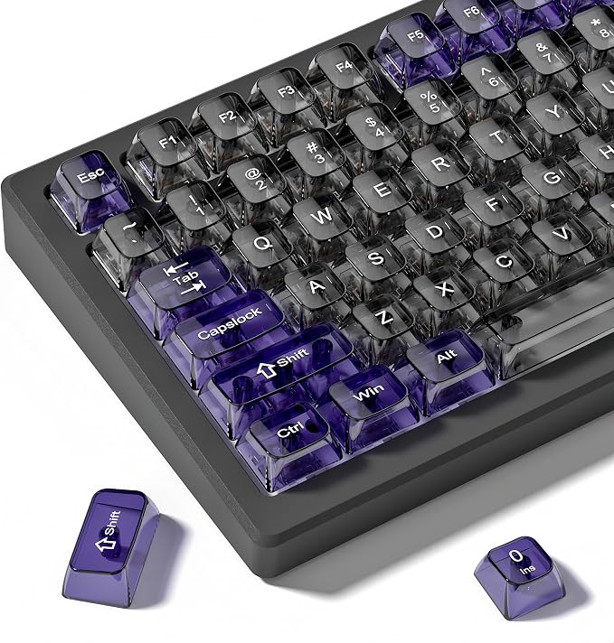 dagaladoo Clear keycaps,Transparent Keyboard keycaps,Jelly Key caps Set,Shine Through keycap,MDA Profile Keyboard caps for Mx Switches Mechanical Keyboard (Grey and Purple)