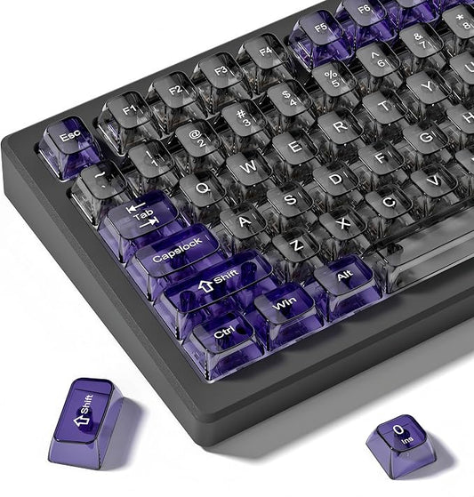 dagaladoo Clear keycaps,Transparent Keyboard keycaps,Jelly Key caps Set,Shine Through keycap,MDA Profile Keyboard caps for Mx Switches Mechanical Keyboard (Grey and Purple)