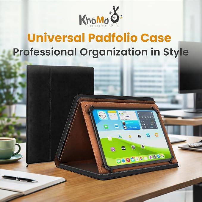 KHOMO Universal Padfolio Case – Tablet Portfolio Organizer with Notepad Holder – Compatible with iPad 10th/11th Gen, iPad Pro 11, iPad 7/8/9 (10.2", 10.9", 9.7")