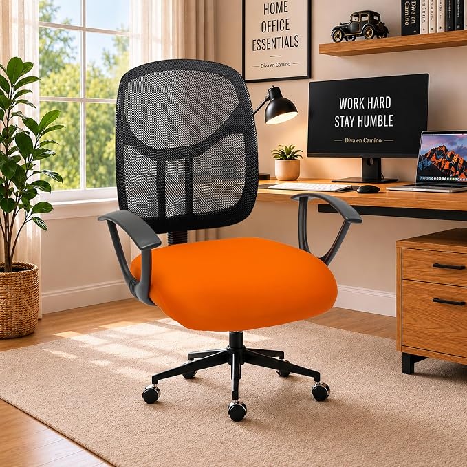 DIVA EN CAMINO DEC Stretchable Desk Office Chair Seat Cushion Covers - Universal Spandex Computer Chair Slipcover - Removable Washable Cushion Protectors Anti-Scratch for Dogs, Cats, Pets (Orange)