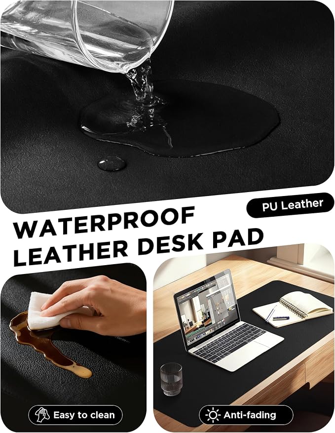YSAGi 47.2" x 24" Large PU Leather Desk Mat for Keyboard and Mouse - Waterproof Non-Slip Desk Pad Protector for Office, Home, Writing Desk, Black