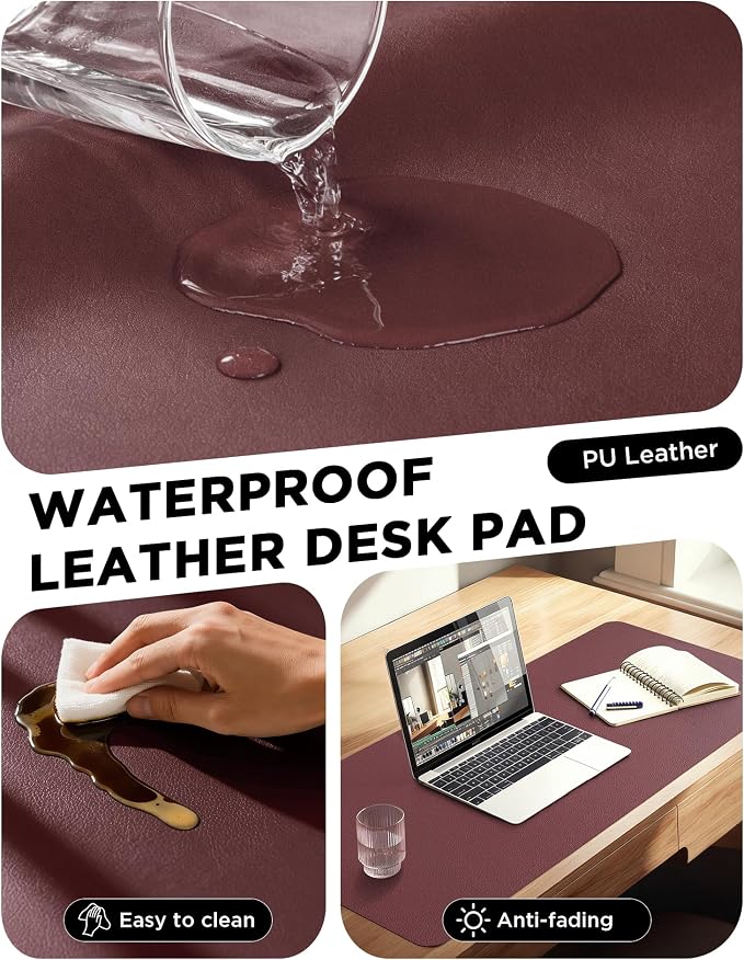 YSAGi 55" x 24" Large PU Leather Desk Mat for Keyboard and Mouse - Waterproof Non-Slip Desk Pad Protector for Office, Home, Writing Desk, Dark Pink