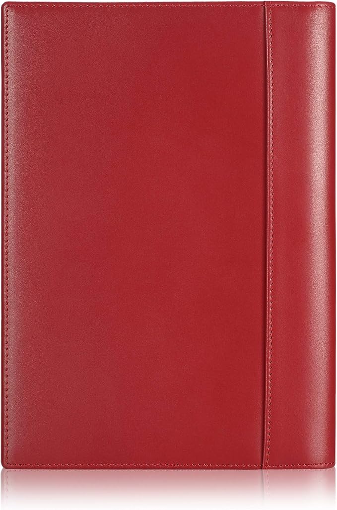 HISCOW Slim Leather Junior Padfolio, 5x8 Notepad Cover, Bordeaux | Italian full-grain cowhide, top-loading legal pad holder, rigid pen loop, quick-access card slot, zipperless boardroom design