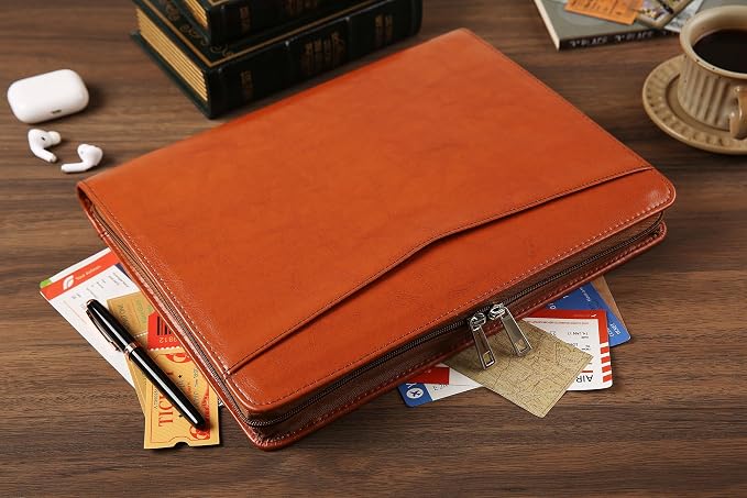 DUKE&COW Personalized Vegan Leather Portfolio for Men, Brown, A4 Writing Pad Holder Organizer