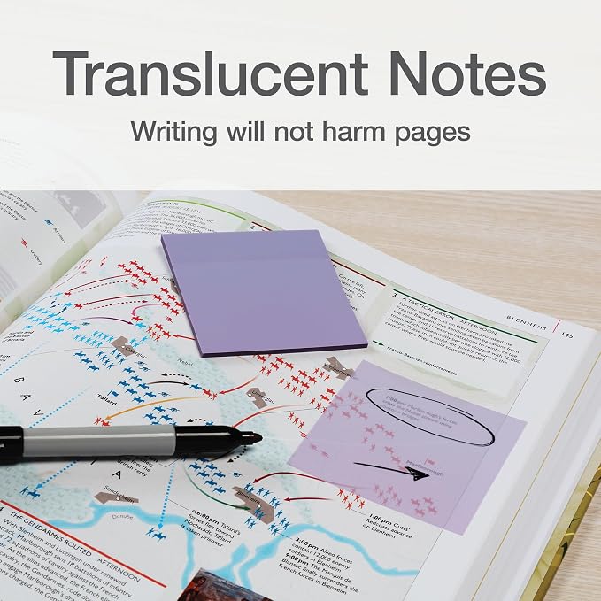 Redi-Tag Translucent Sticky Notes, Transparent Self-Stick Notes, 3" x 3", Pastel Colors, 4 Pads, 50 Notes Per Pad, 200 Sheets (1006593)