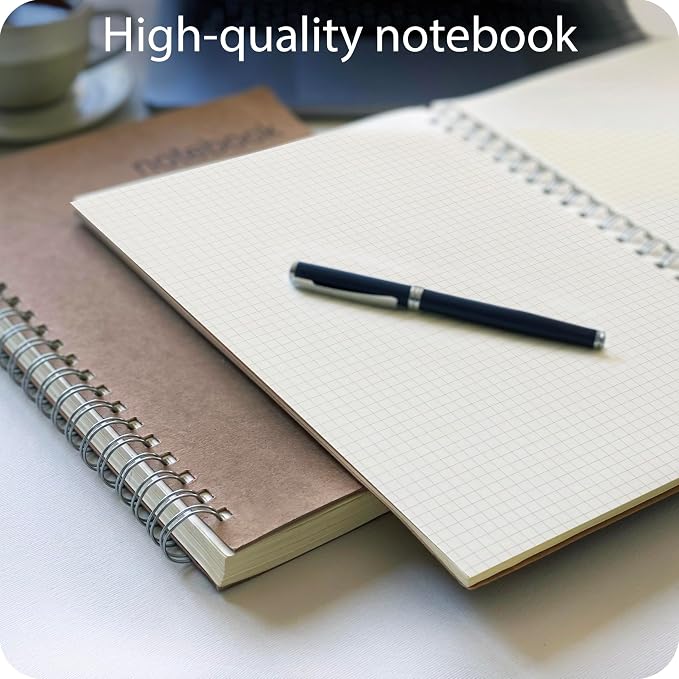 le vent 2 pack Grid Paper Large Spiral Notebook 8.5 x 11 with 100gsm Thick Paper - Square Graph Quad Ruled Notebooks for Math, Science, Engineering - 200 Pages of Lay Flat, Ink Proof Paper - A4