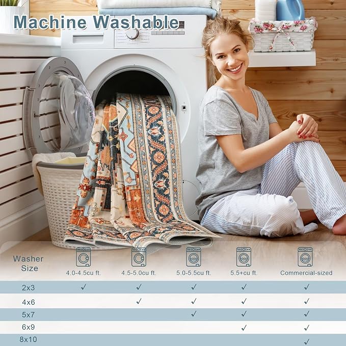 Macgace 2x3 Orange Beige Small Area Rug for Entryway, Soft Washable Rugs with Non-Slip Backing for Bedroom Kitchen, Vintage Throw Carpet Laundry Entry Front Door Decor