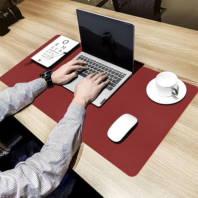 Bloss Red Leather Desk Mat Protector,Large Mouse Pad,Dual-Side Use Mouse Pads,Office Desks Mats,Laptop Protector Desks Mat,Waterproof Dual-Side Desk Keyboard/Writing Pad for Office/Home.31.5"x 15.7"