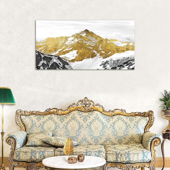 Golden Mountain Canvas Wall Art for Living Room Snowy Mountains Hill Landscape Wall Decor Abstract Black and Gold Mountain Scenery Print Picture Large Artwork for Bedroom Office Home Decoration 20x40"