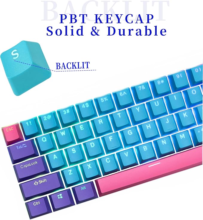 GTSP 61 Keycaps 60 Percent, OEM Profile PBT Keycap Set with Key Puller for Mechanical Keyboard Joker (Only keycaps) Blue
