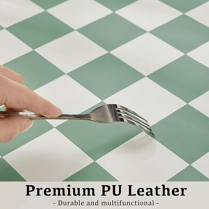 Checkered Desk Mat, Large Cute Aesthetic Retro PU Leather Computer Laptop Desk Mat, Non-Slip Waterproof Mouse Keyboard Pad, Desk Writing Mat for Work/Home (Sage, 23.6" x 13.7")