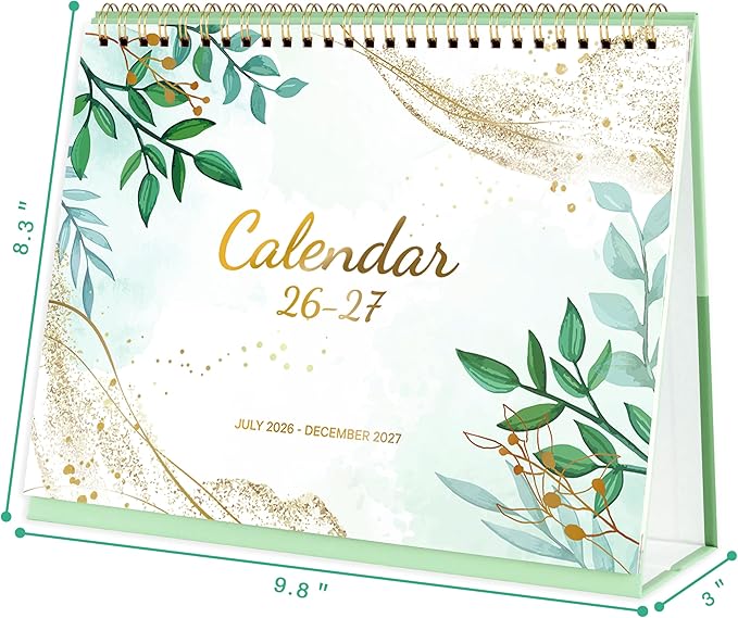 Desk Calendar 2026-2027, Jul. 2026 to Dec. 2027, Standing Flip Desktop Calendars 2026-2027, 10" x 8.3", Small Desk Calendar with Thick Paper, 2027 Calendars with Strong Twin-Wire