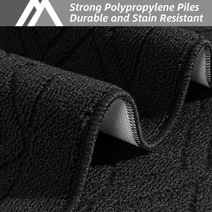 COSY HOMEER 60x24Inch/35X24Inch Kitchen Rugs Sets Non-Slip Washable Kitchen Mats for Floor Polypropylene Absorbent Kitchen Runner for Kitchen Sink Hallway Entryway(Black)
