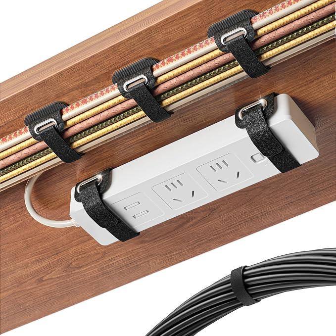 Cable Management Under Desk, Large Bundle Cord+Power Strip Organizer-8 Pair | All Power Strip Compatible, Enhanced Grip Cord Organizer, Reusable Wire Clips Hider, Home Office Essentials