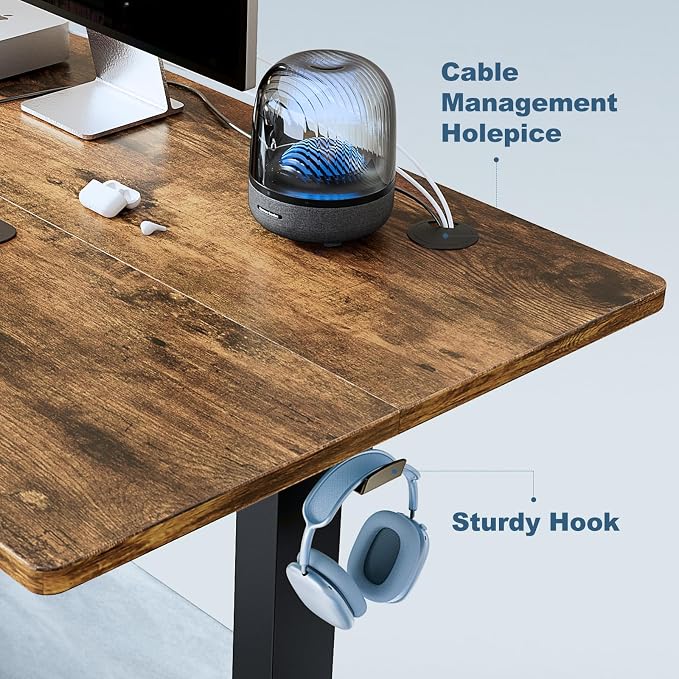 DUMOS 63 Inch Electric Standing Desk Height Adjustable, Sit to Stand Computer Workstations Large Work PC Table Home Office Writing Gaming Desks with Memory Presets for Walking Pad, Bedroom, Rustic