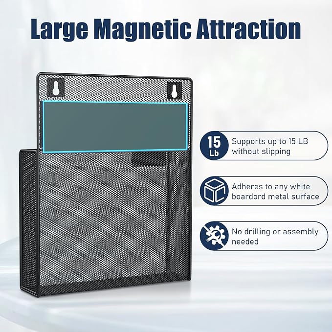 Magnetic Wall File Folder, 1 Pockets File Folder Organizer, Office Hanging Magazine Rack, Magnetic Paper Holder, No Drilling Mail Organizer for Refrigerator, Office