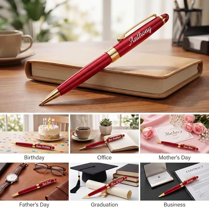 Ancolo Personalized Business Ballpoint Pens-Medium Point Nib - Quality Pens Metal Body no plastic, Engraving With Your Name/Message Corporate Executive Gift for any occations