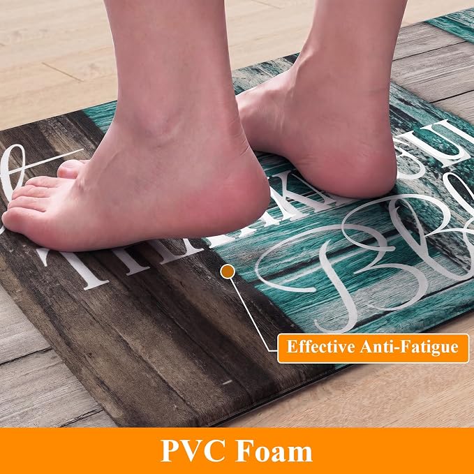 HEBE Anti Fatigue Kitchen Mat Set of 2, Cushioned Kitchen Mats for Floor | Non Slip Waterproof Kitchen Rug and Runner Set, Farmhouse PVC Foam Comfort Mat Floor Carpet for Sink, Standing Desk, Laundry