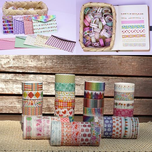 WEGAZ Washi Tape Set - 40 Rolls of 1.5cm Wide Decorative and Craft Tape for Scrapbooking and Bullet Journal Supplies