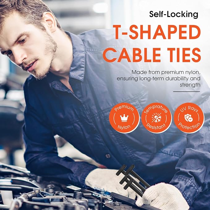 100 Pcs Nylon Universal Cable Tie Buckles — Heavy-Duty Zip Tie Buckle Clips with Pin & Button Design, Self-Locking, UV Resistant, Easy Install for Car Bumper, Fender & Auto Body Repair