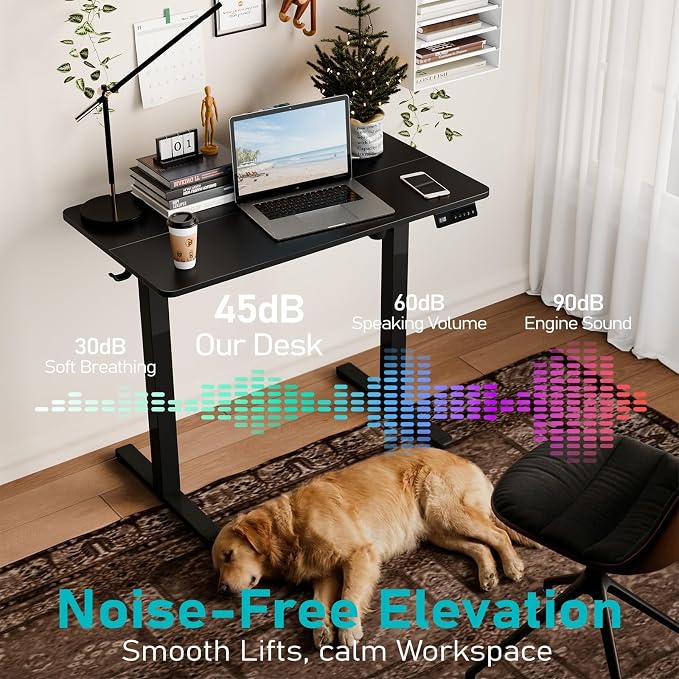 35" Electric Standing Desk, Small Sit Stand up Desk, Black | Height Adjustable Computer Desk for Home Office, Compact Work & Gaming Desk with Cable Management and Stable Steel Frame
